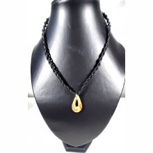 Collier cuir et m&eacute;daillon goutte verre de Murano